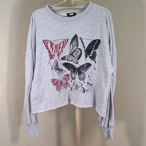 PAIGE Gray and Black Butterfly Sweatshirt 100% Cotton Medium - Picture 1 of 11
